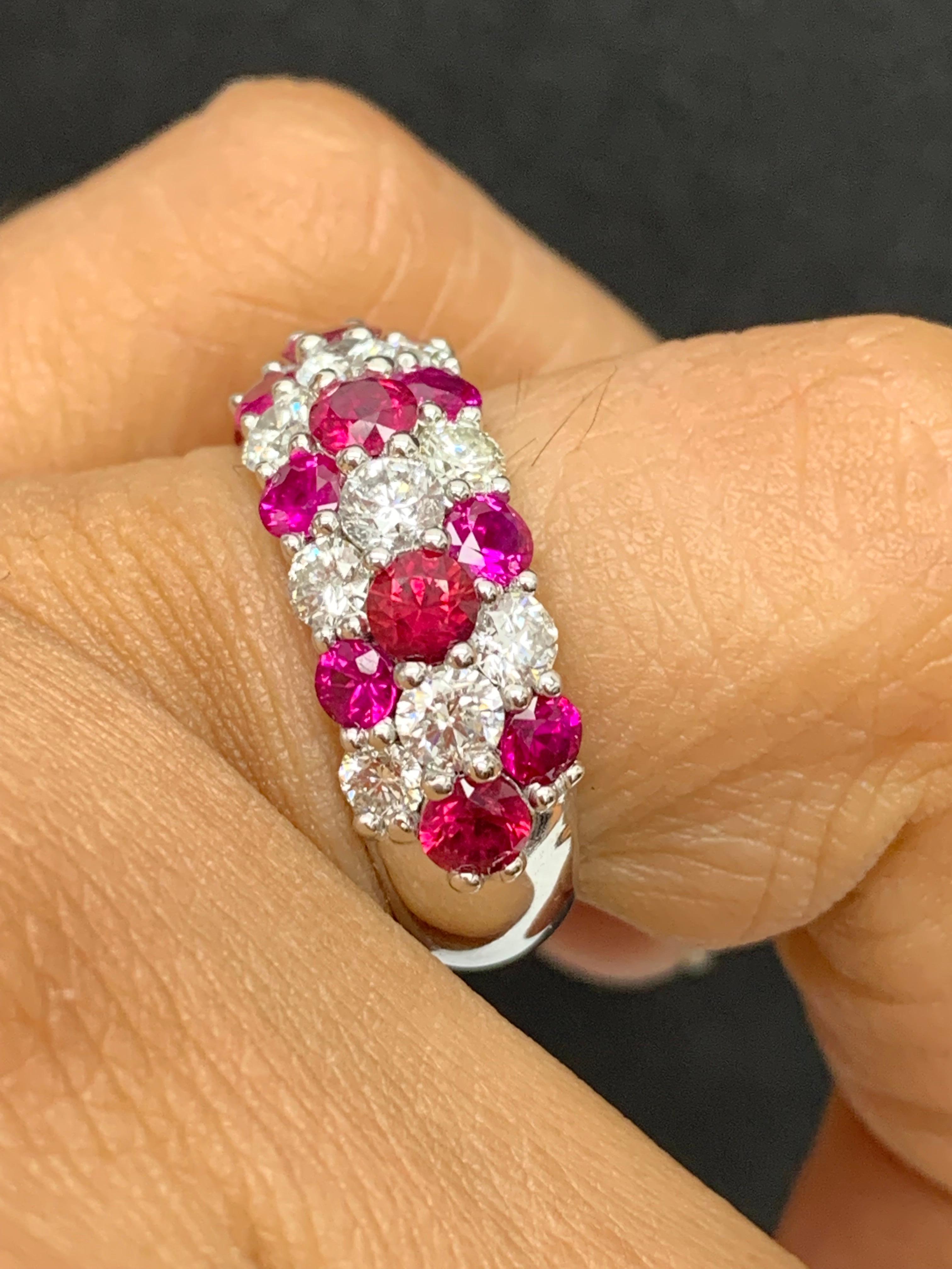 Women's 2.80 Ct Round Shape Ruby and Diamond Dome ZicZac Band Ring 14K White Gold For Sale