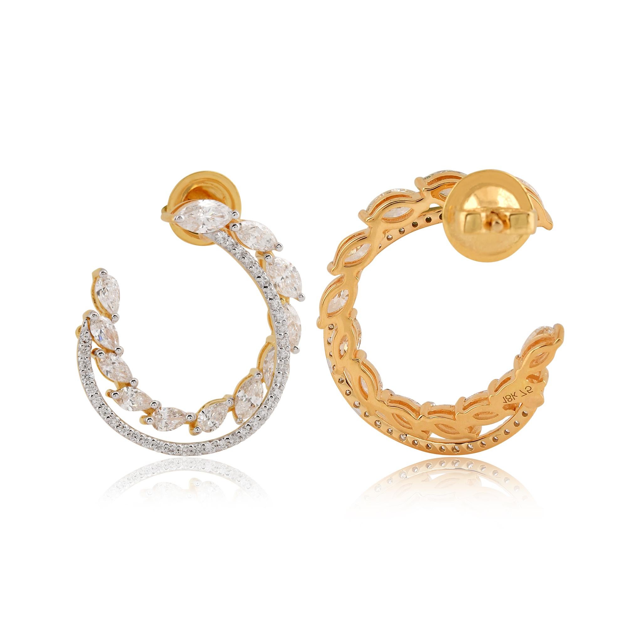 Pear Cut 2.80 Ct. SI/HI Marquise Pear Diamond Hoop Earrings 18 Karat Yellow Gold Jewelry For Sale