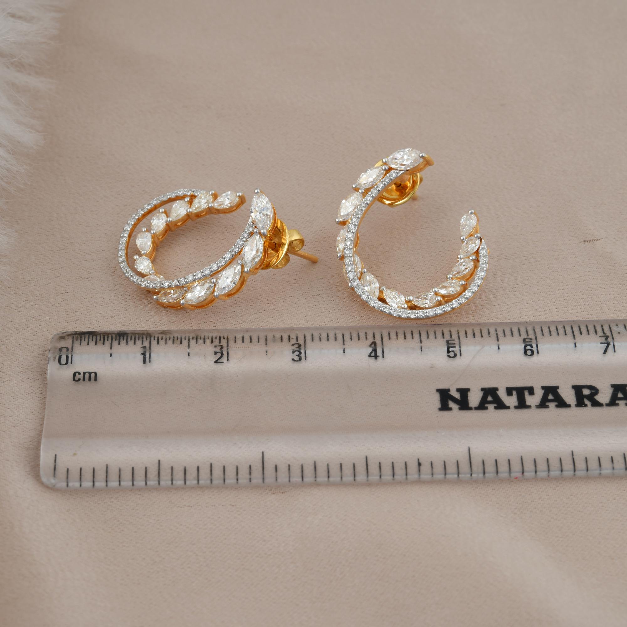 Women's 2.80 Ct. SI/HI Marquise Pear Diamond Hoop Earrings 18 Karat Yellow Gold Jewelry For Sale