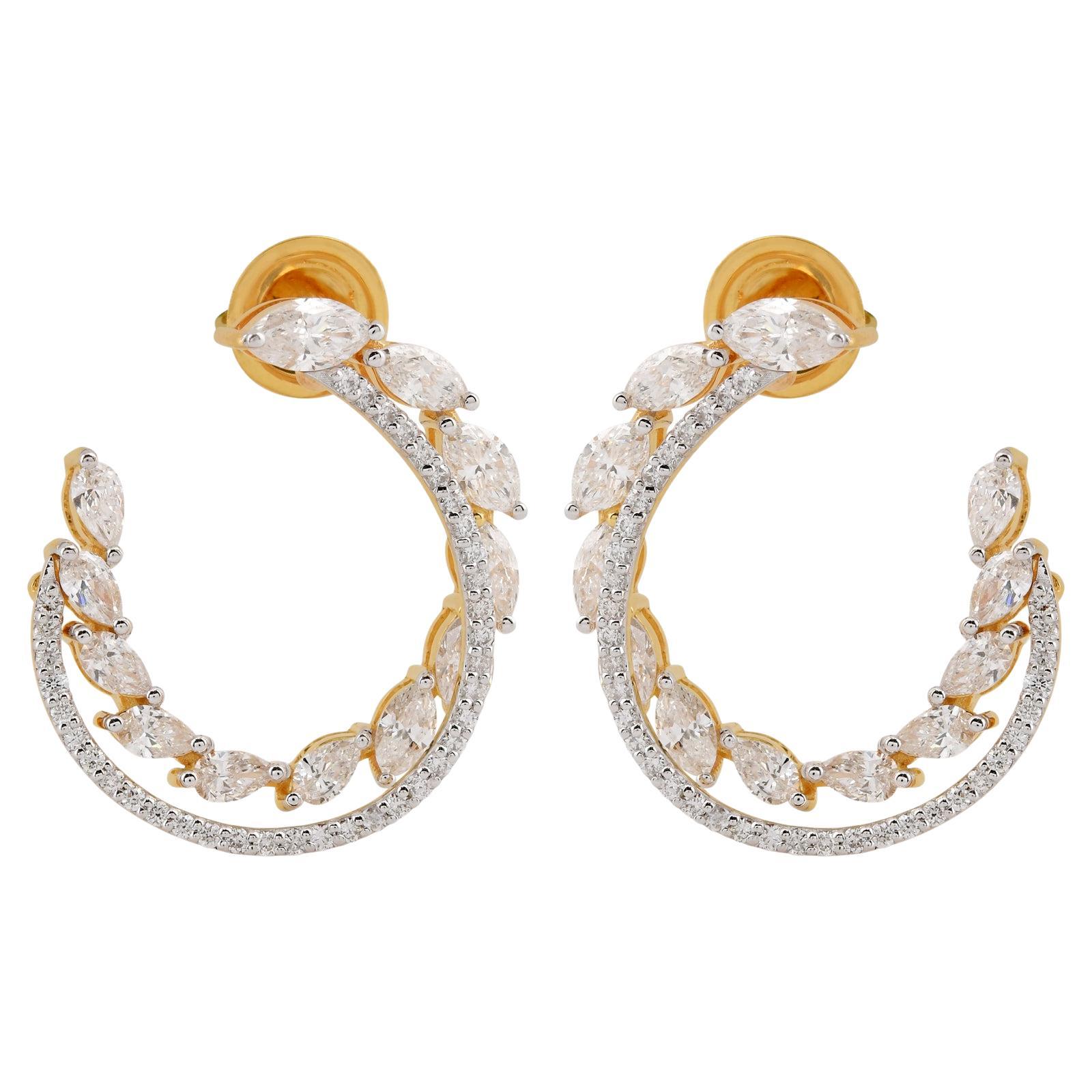 2.80 Ct. SI/HI Marquise Pear Diamond Hoop Earrings 18 Karat Yellow Gold Jewelry