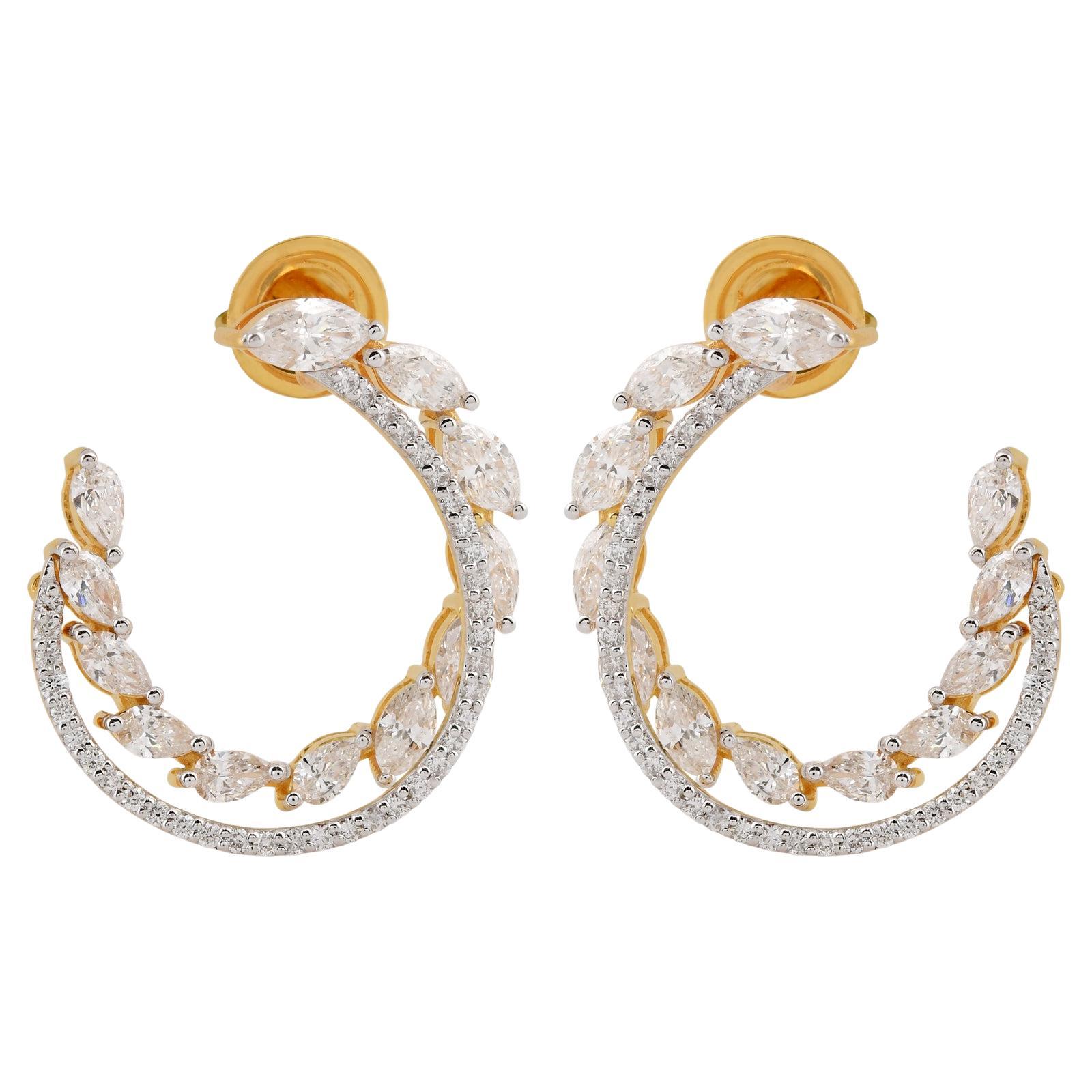 2.80 Ct. SI/HI Marquise Pear Diamond Hoop Earrings 18 Karat Yellow Gold Jewelry For Sale