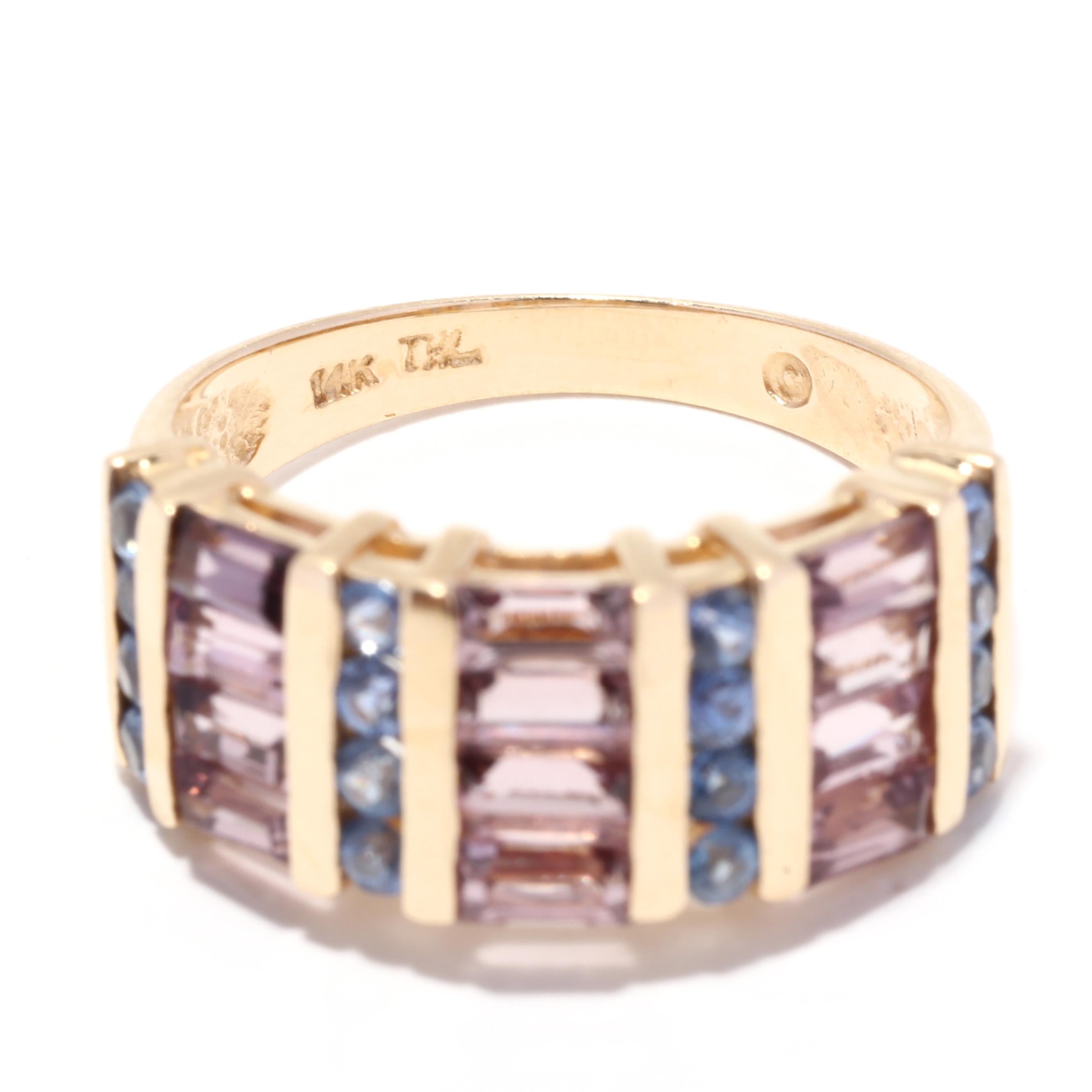 Women's or Men's 2.80 ctw Vintage Purple and Blue Sapphire Wide Band Ring, 14K Yellow Gold