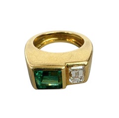 2.80 ctw Vintage Style Colombian Emerald & Diamond Ring 18K Yellow Gold