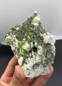 280 Grams Apple Green Titanite Crystals On Matrix With Calcite From Pakistan