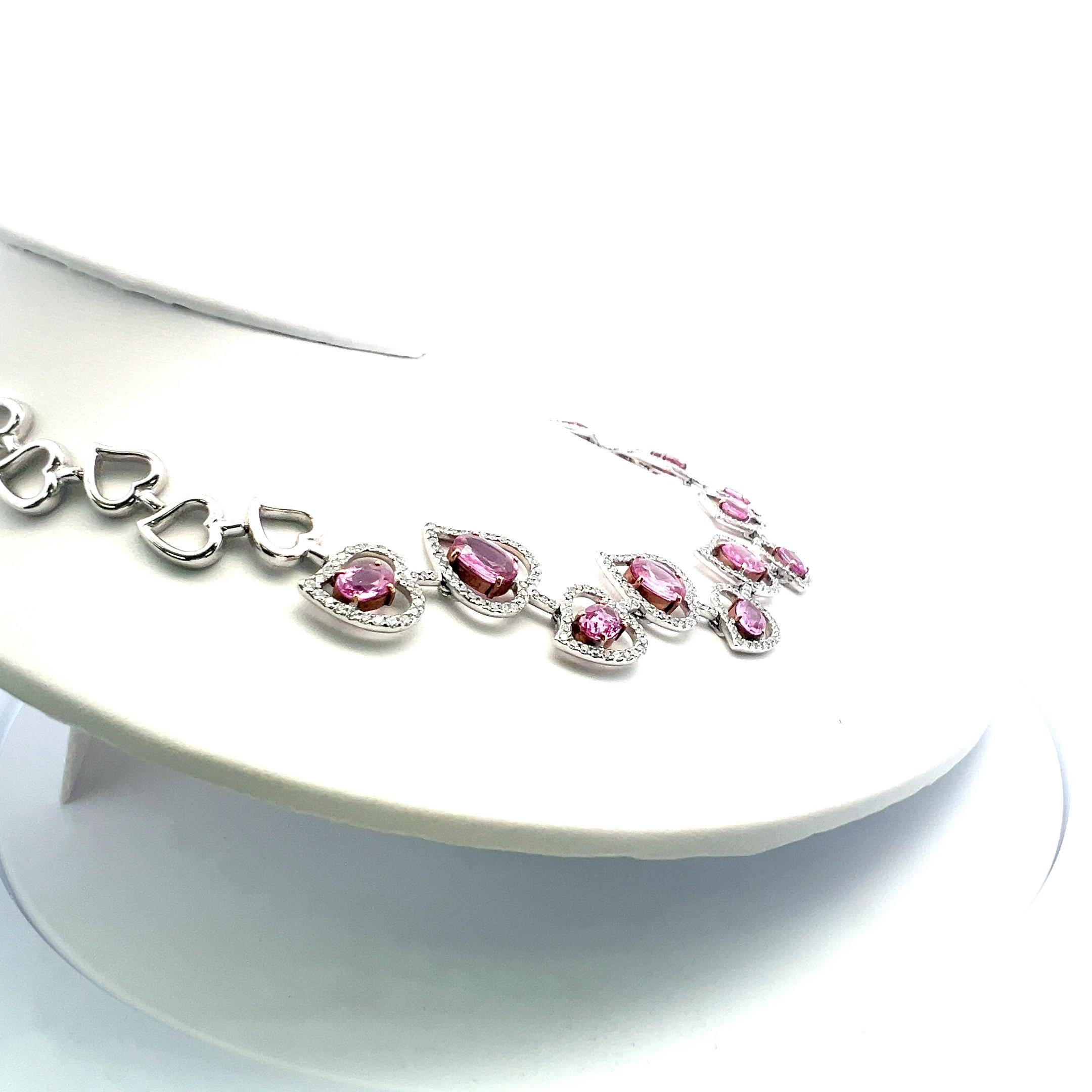 Women's 28.00 Carat Pink Sapphire 10.62 Carat Round Diamond 18K WG Statement Necklace