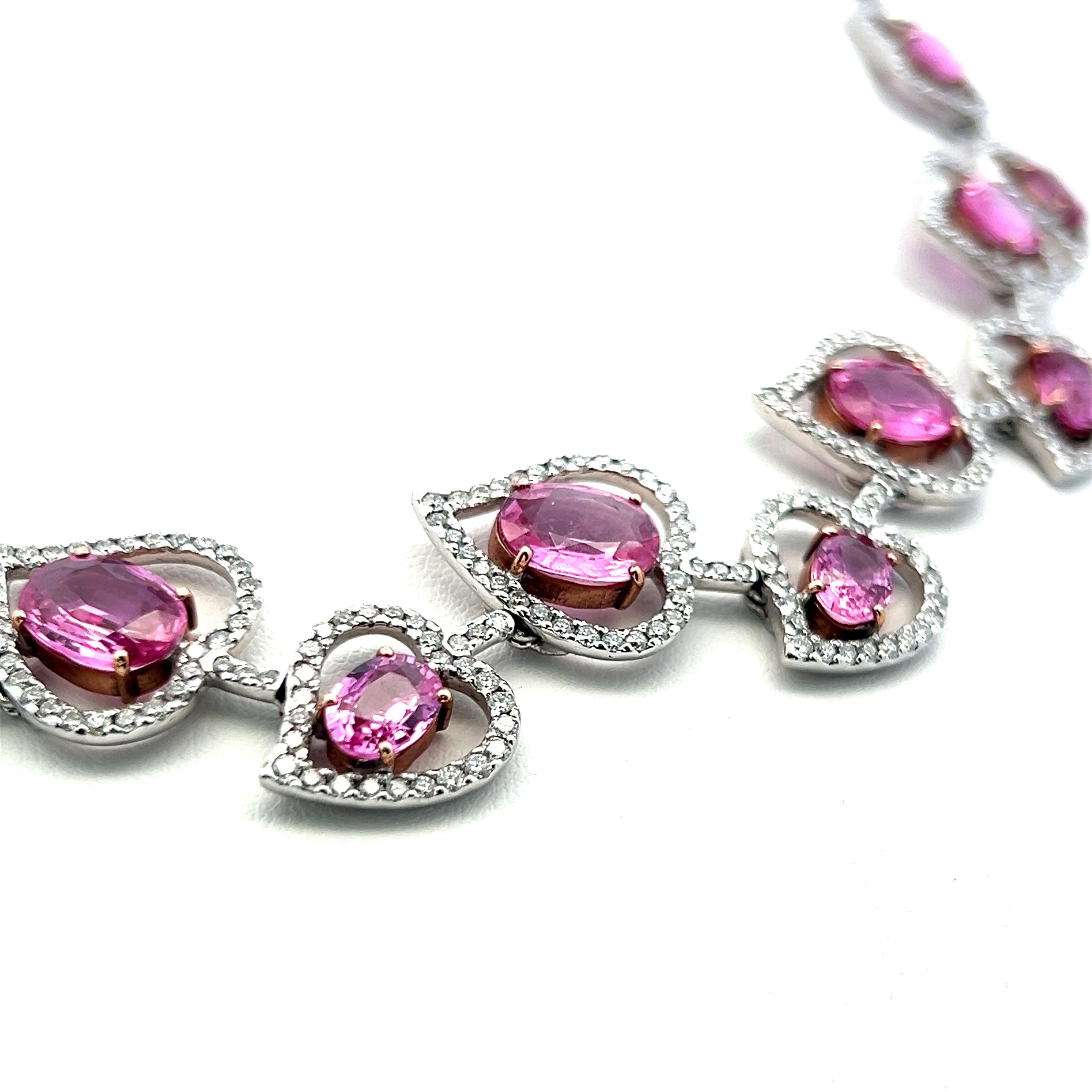 28.00 Carat Pink Sapphire 10.62 Carat Round Diamond 18K WG Statement Necklace 1