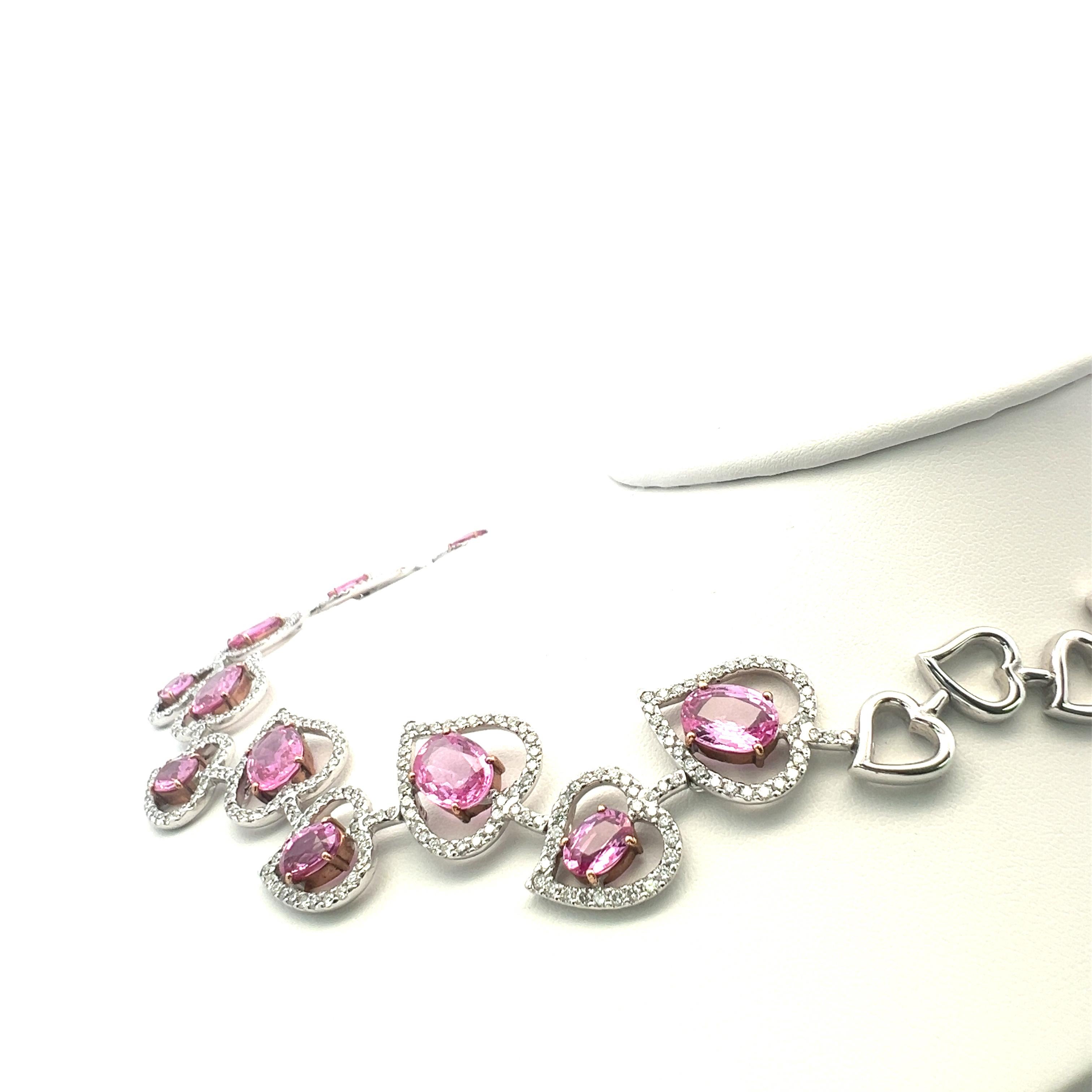 28.00 Carat Pink Sapphire 10.62 Carat Round Diamond 18K WG Statement Necklace 3