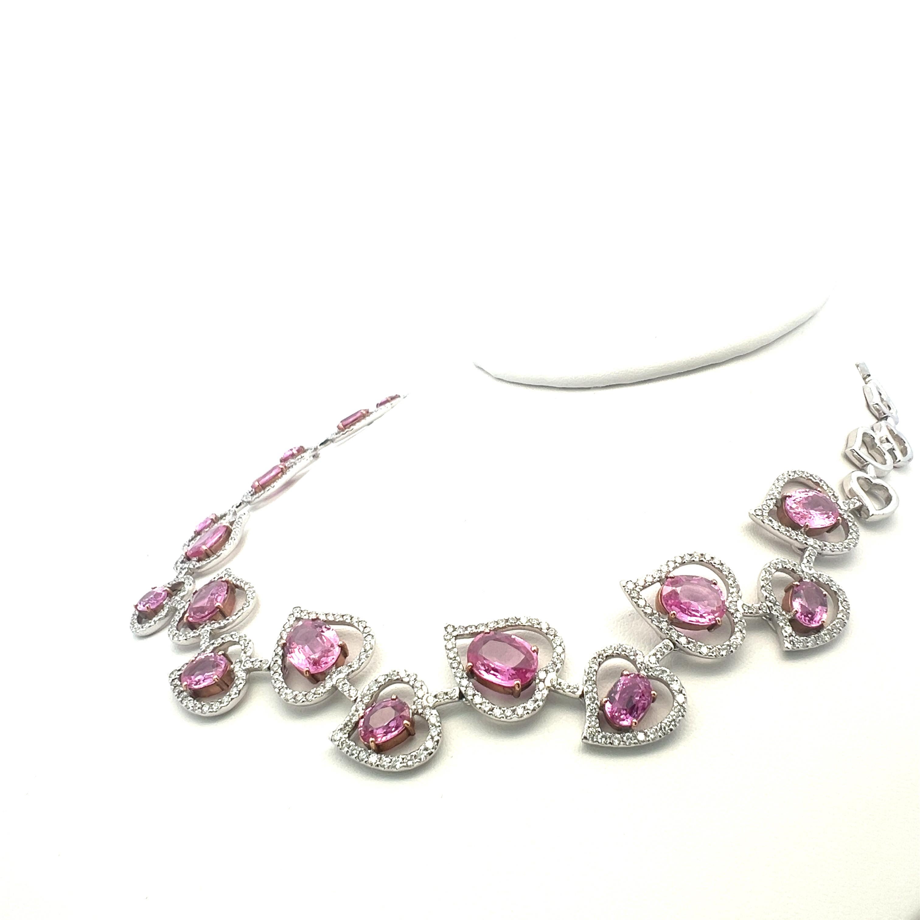 28.00 Carat Pink Sapphire 10.62 Carat Round Diamond 18K WG Statement Necklace 4