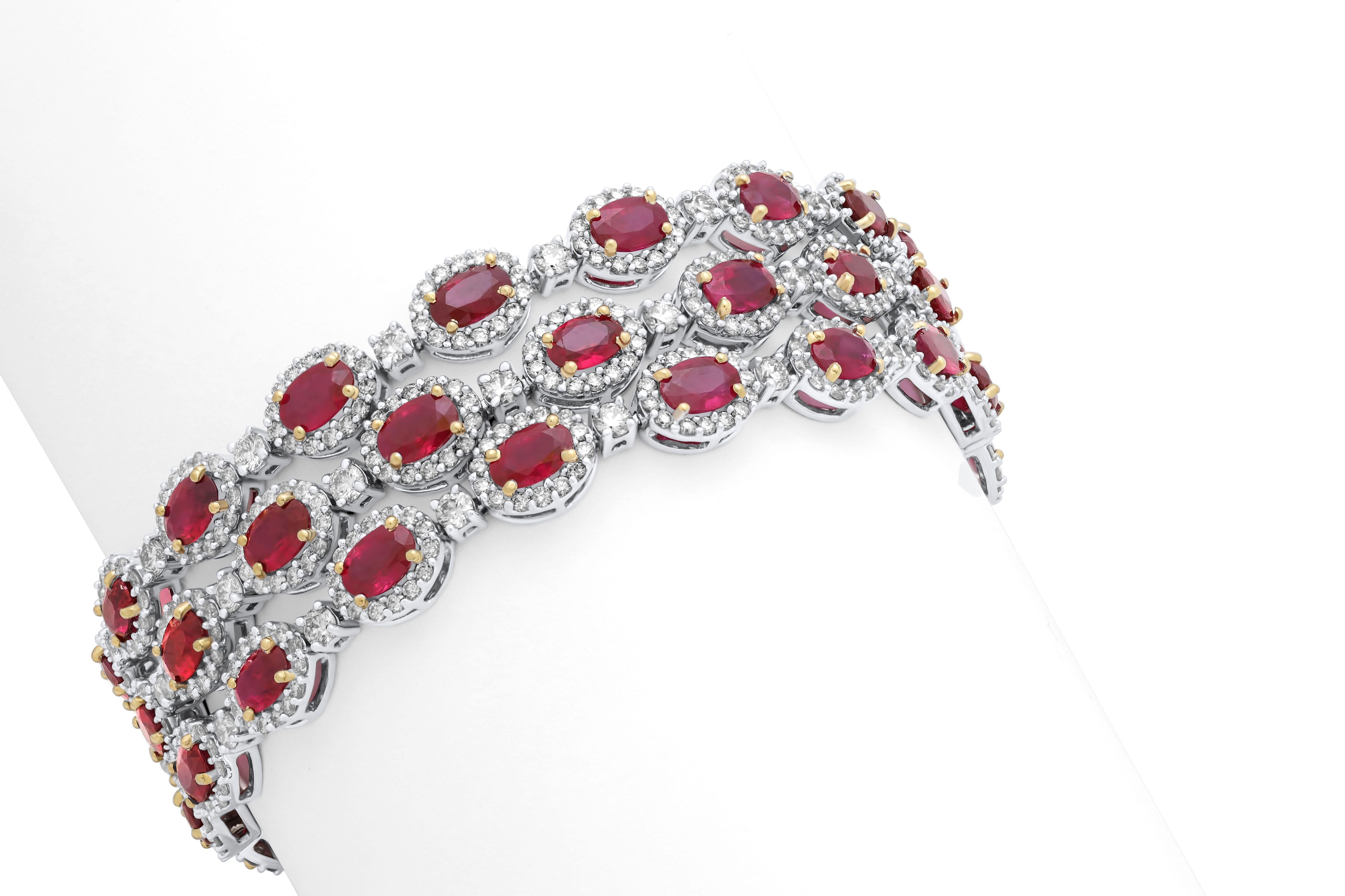 Oval Cut Diana M. 28.00 Carat Ruby and Diamond Bracelet in White Gold For Sale