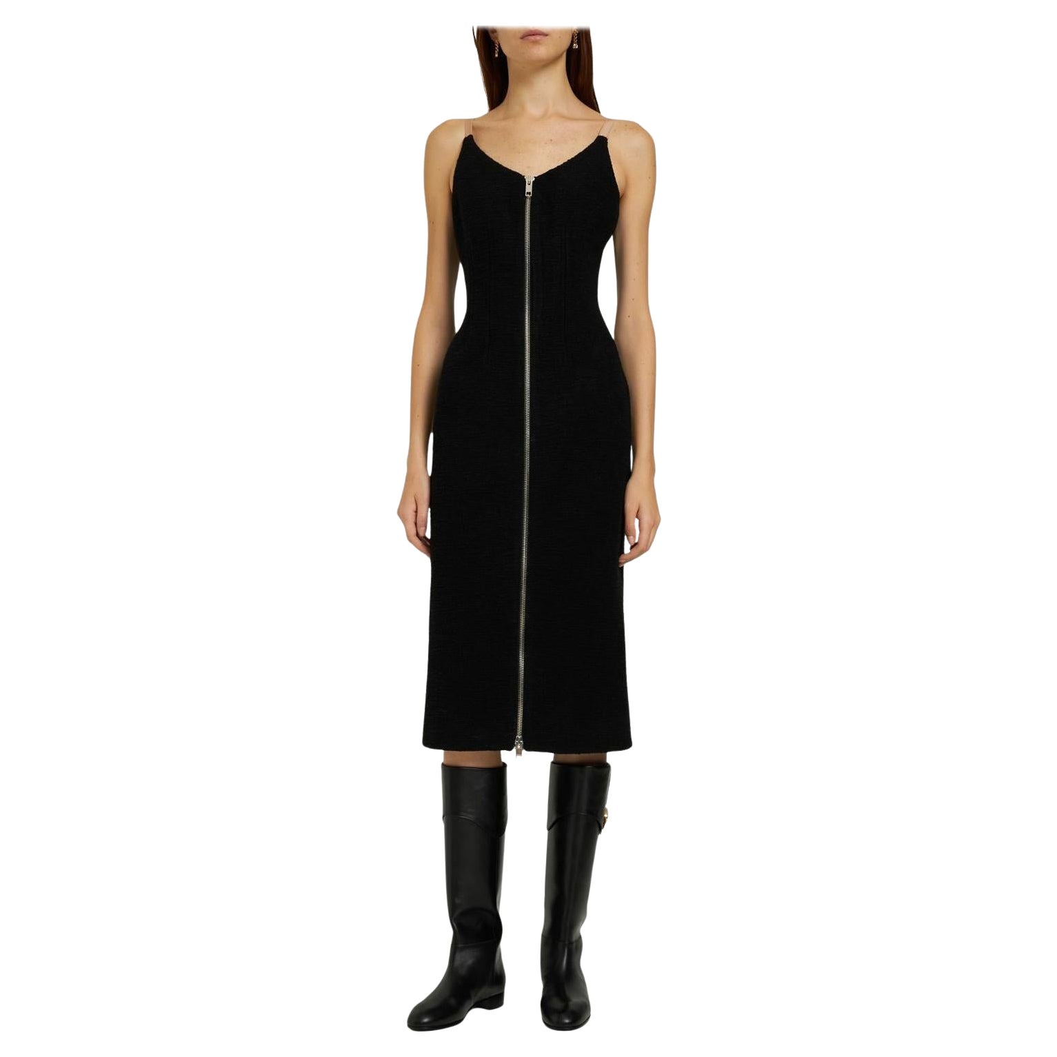 $2800 New Gucci 2023 Wool Midi Zip Front Dress Size 40 With Tags