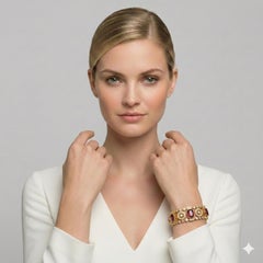 28.01 Quilates Rodolita Sin Calor Diamante Redondo Pulsera Oro Amarillo