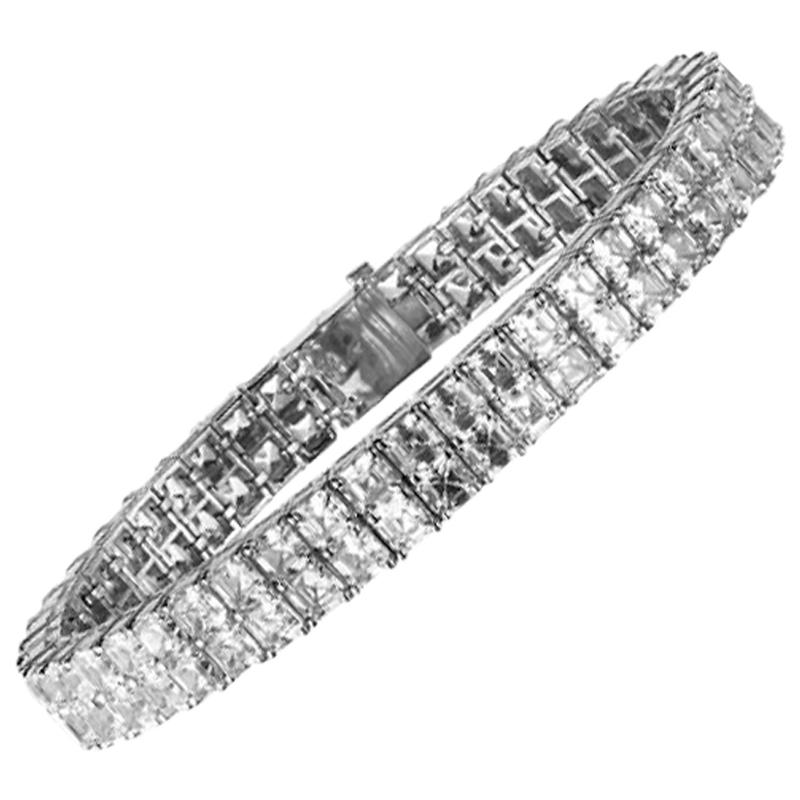 28.01 Carat Two-Row Asscher Cut Diamond Bracelet For Sale