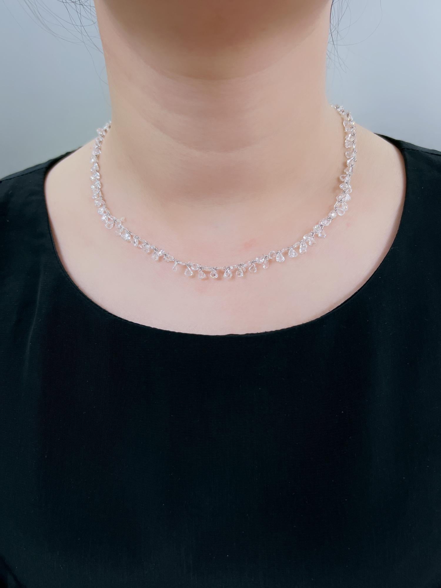 Women's 28.05 Carat Rose Cut Diamond Necklace on 18 Karat White Gold For Sale