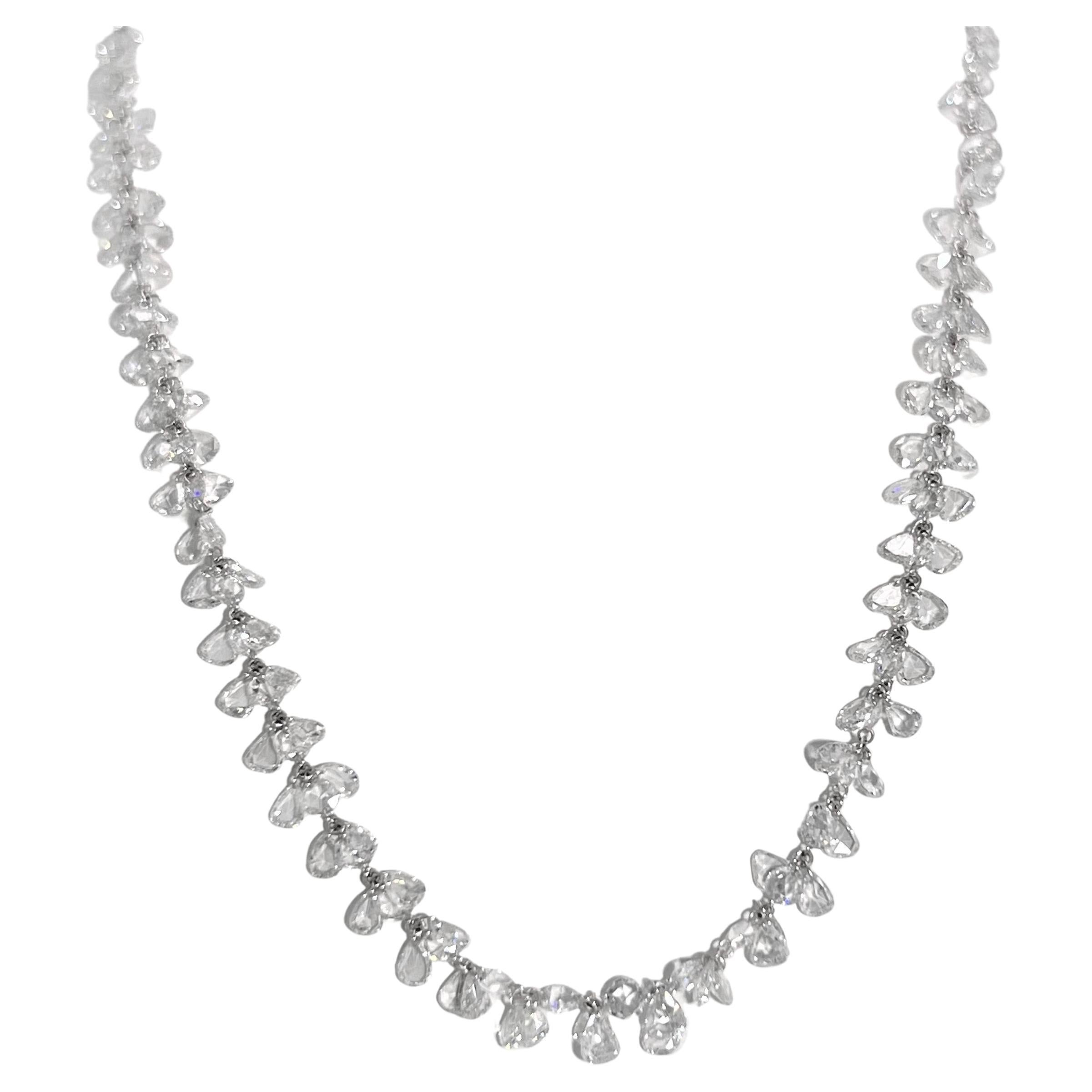 28.05 Carat Rose Cut Diamond Necklace on 18 Karat White Gold For Sale