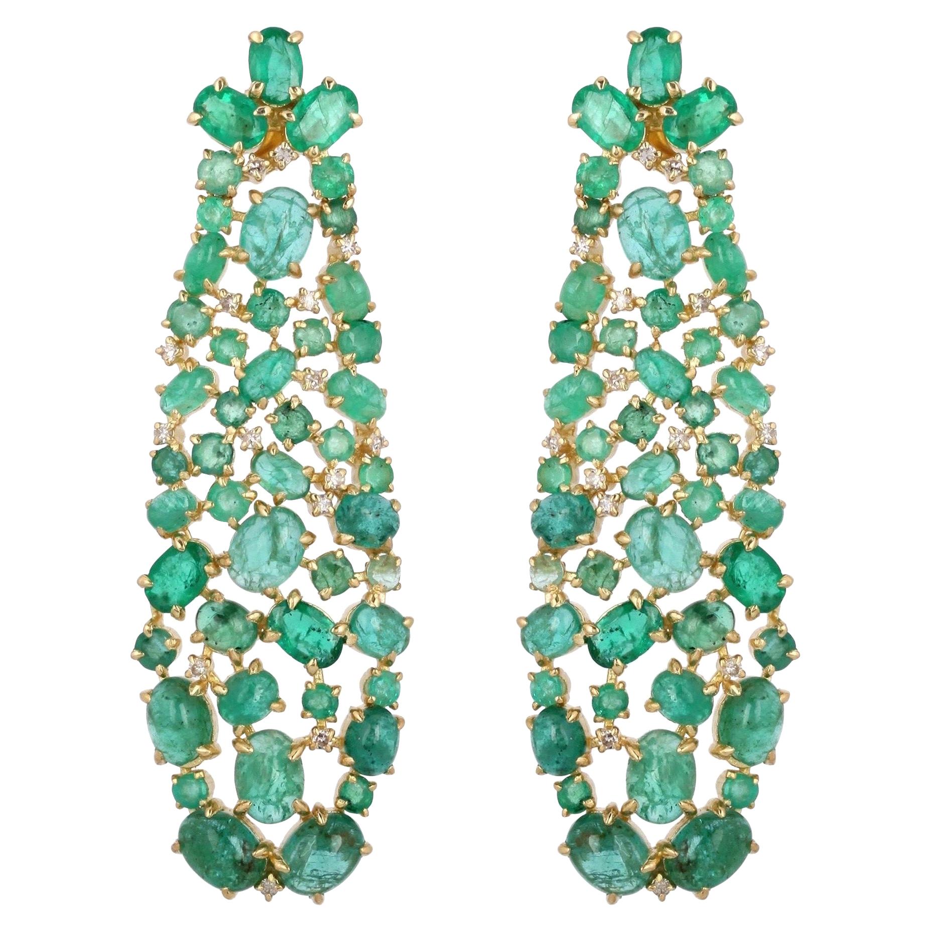 28.06 Carat Emerald Diamond Fluid Earrings