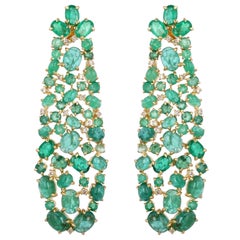 28.06 Carat Emerald Diamond Fluid Earrings