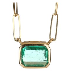 2.80ct 14K East to West Colombian Emerald Cut Necklace Paper Clip Chain