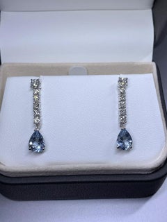 2.80ct Aquamarine diamonds drop stud earrings in 18k white gold.