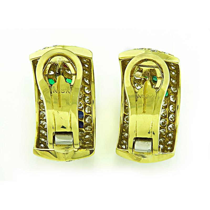 2,80 Karat Diamant 0,70 Karat mehrfarbiger Edelstein Ohrringe im Zustand „Gut“ im Angebot in New York, NY