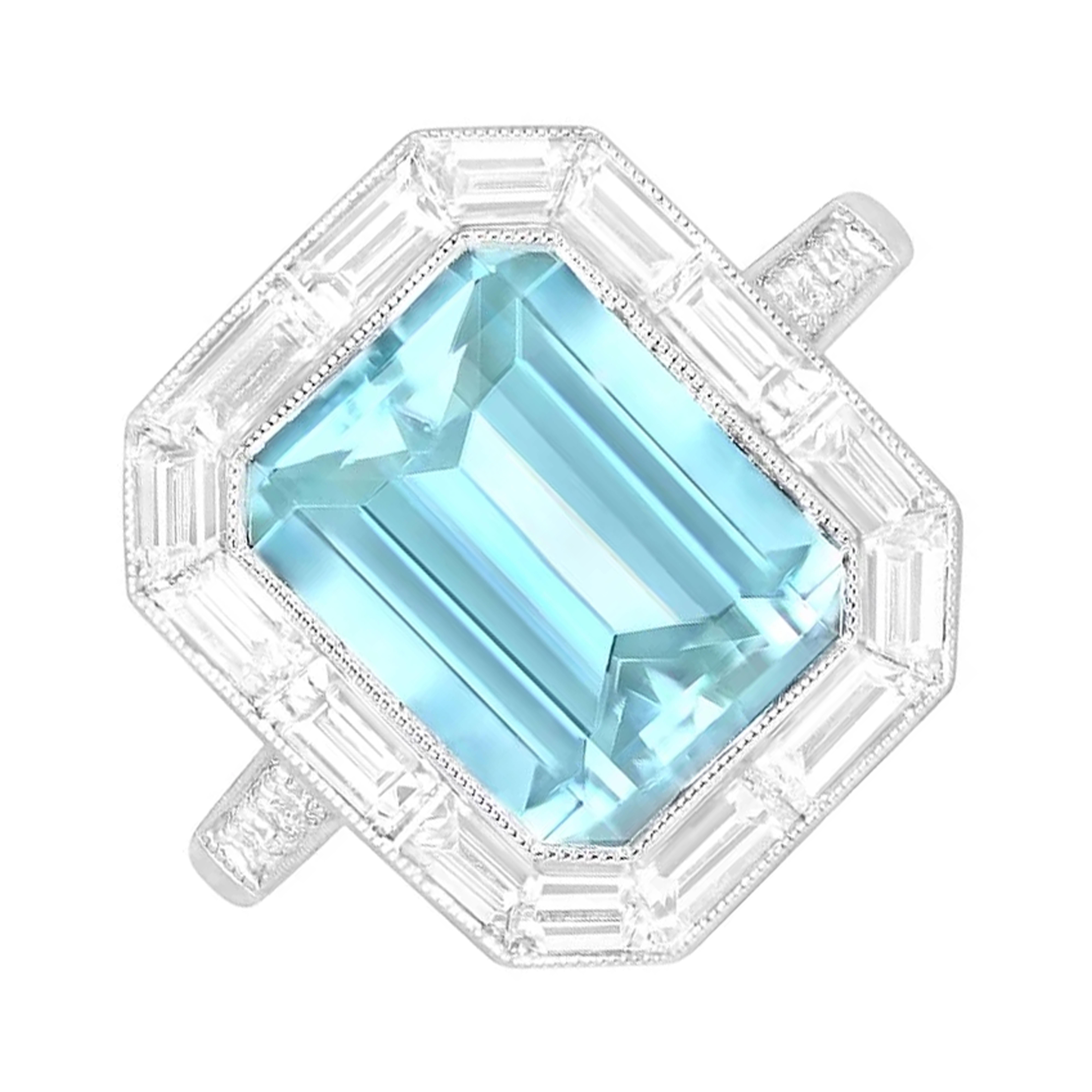 Emerald Cut Aquamarine Halo Ring (Approx. 2.8-Carats), Platinum