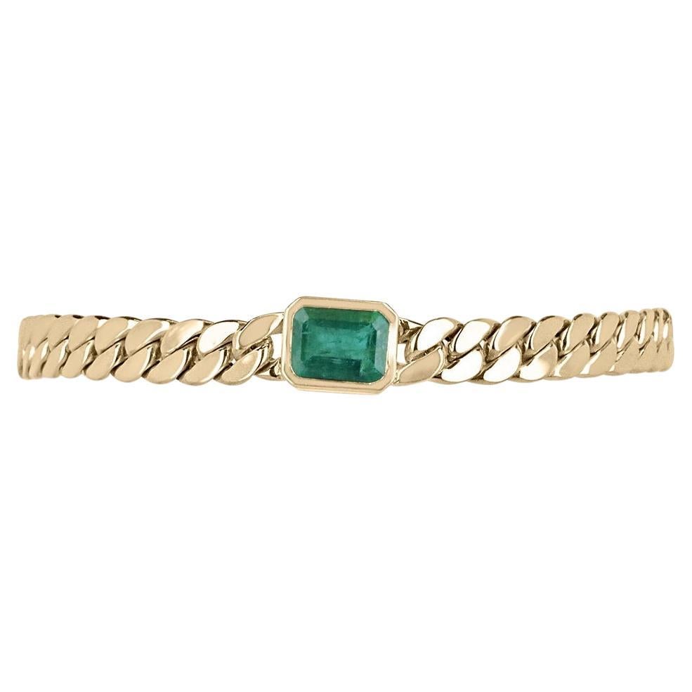2.80ct Emerald Solitaire Bracelet – 14K Gold, Men's Curb Link Bezel Set Emerald