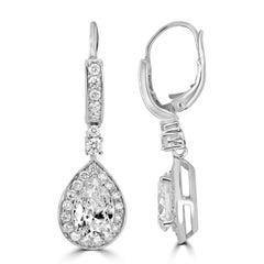 2.80ct Pear-Shaped Solitaire Diamond Halo Drop Earrings