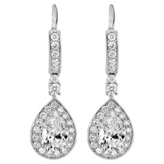 2.80ct Pear-Shaped Solitaire Diamond Halo Drop Earrings