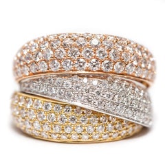 2.80CT Round Diamond Pavé Set 18 Karat 3 Color Gold Fancy Modern Cross Over Ring