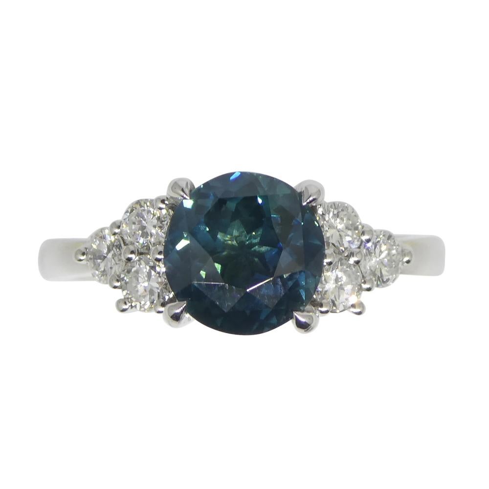2.80ct Round Teal Blue Sapphire, Diamond Engagement Ring set in 14k White Gold For Sale 4