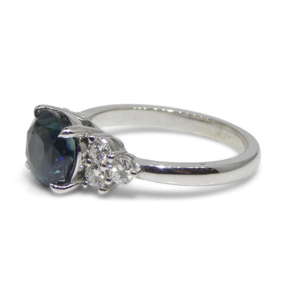 2.80ct Round Teal Blue Sapphire, Diamond Engagement Ring set in 14k White Gold For Sale 6
