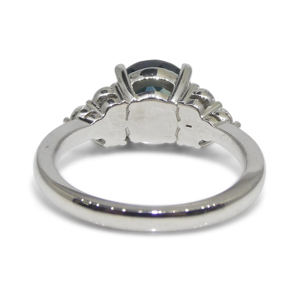 2.80ct Round Teal Blue Sapphire, Diamond Engagement Ring set in 14k White Gold For Sale 7