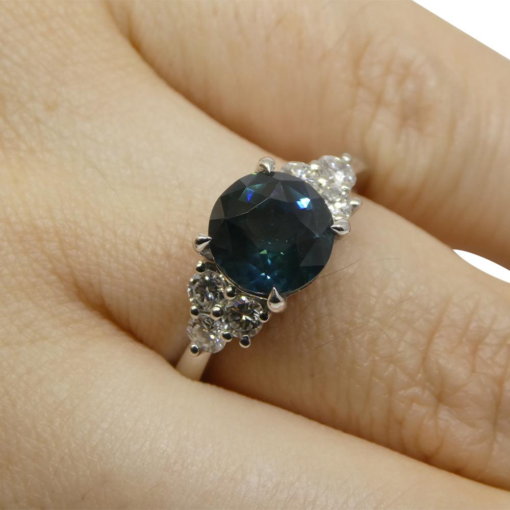 2.80ct Round Teal Blue Sapphire, Diamond Engagement Ring set in 14k White Gold For Sale 6