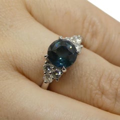 2.80ct Round Teal Blue Sapphire, Diamond Engagement Ring set in 14k White Gold