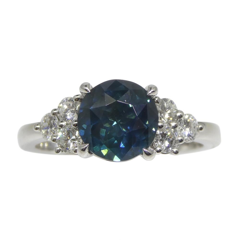 Contemporary 2.80ct Round Teal Blue Sapphire, Diamond Engagement Ring set in 14k White Gold For Sale