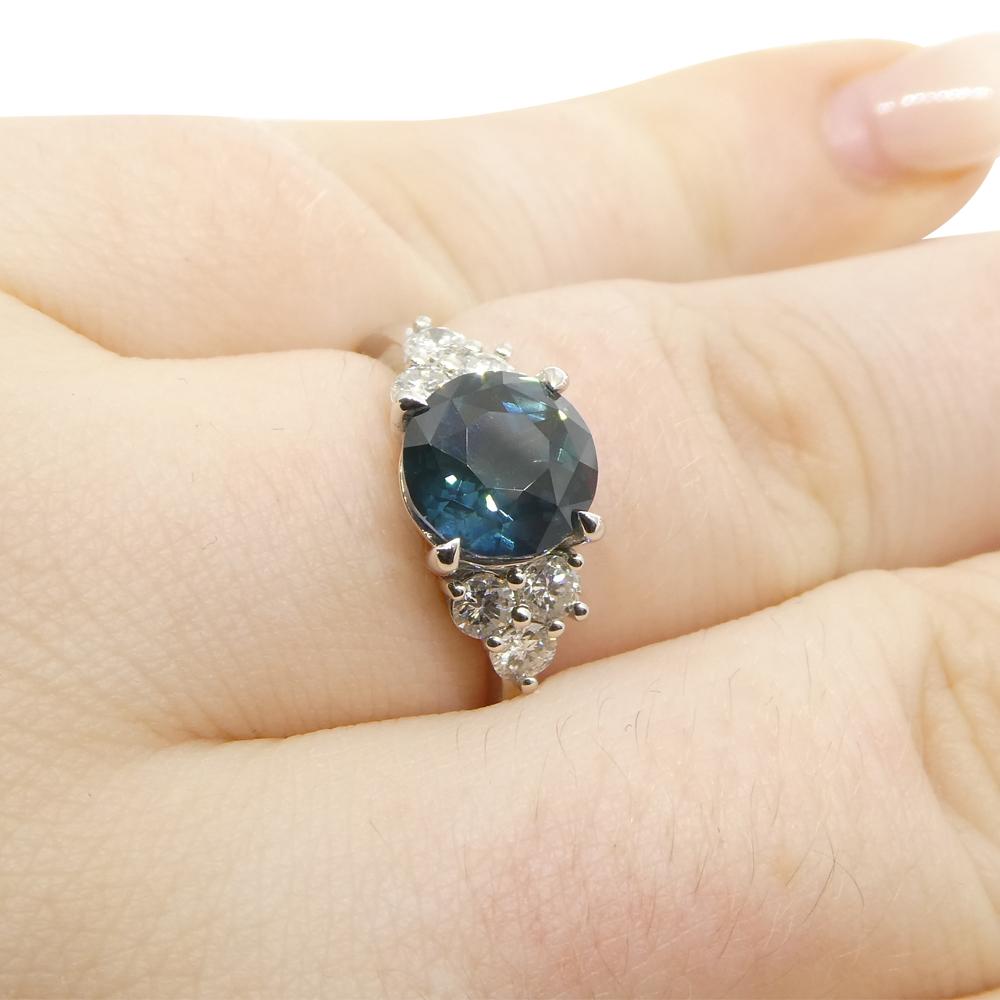 2.80ct Round Teal Blue Sapphire, Diamond Engagement Ring set in 14k White Gold For Sale 1