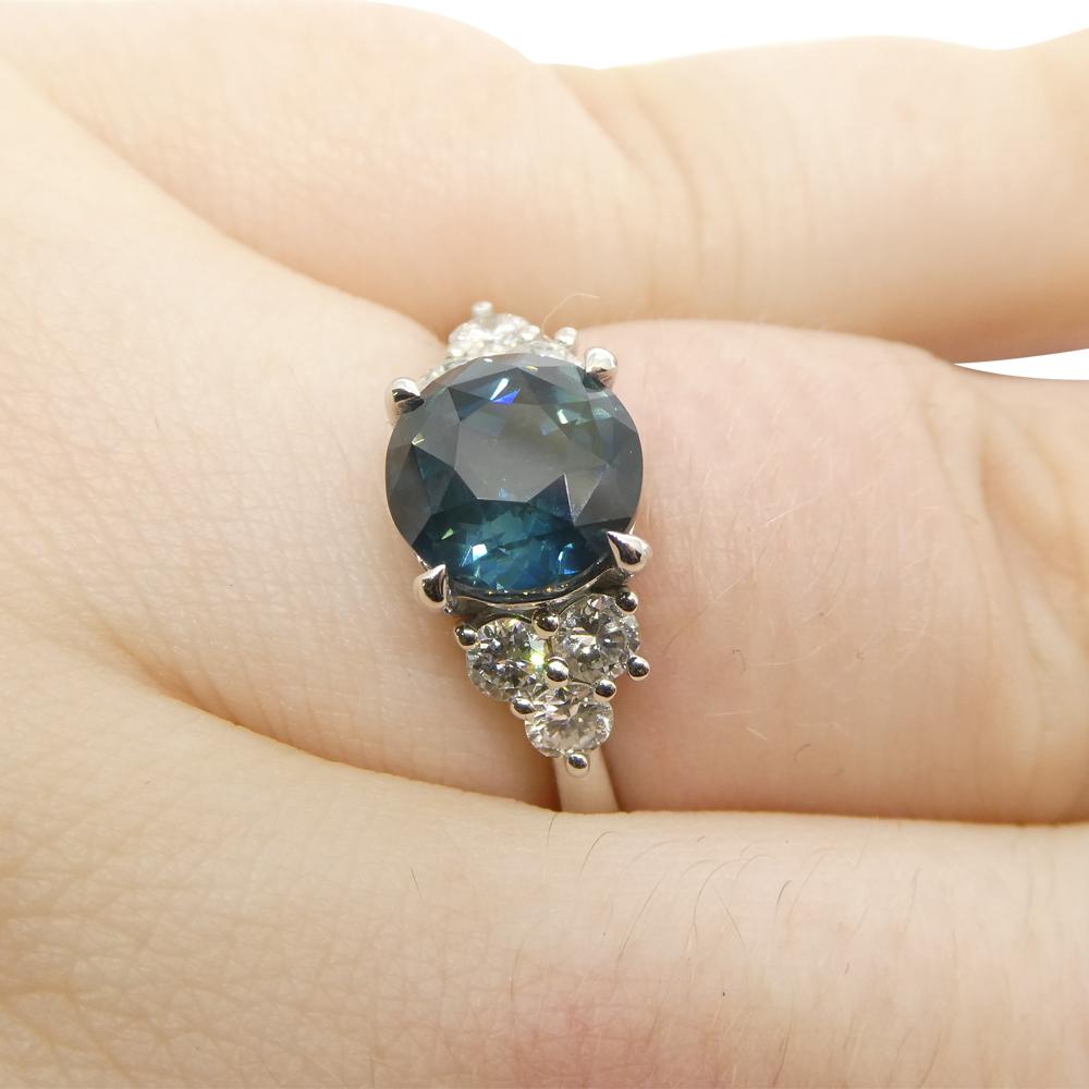 2.80ct Round Teal Blue Sapphire, Diamond Engagement Ring set in 14k White Gold For Sale 2