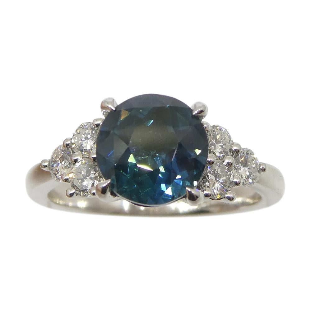 2.80ct Round Teal Blue Sapphire, Diamond Engagement Ring set in 14k White Gold For Sale 3