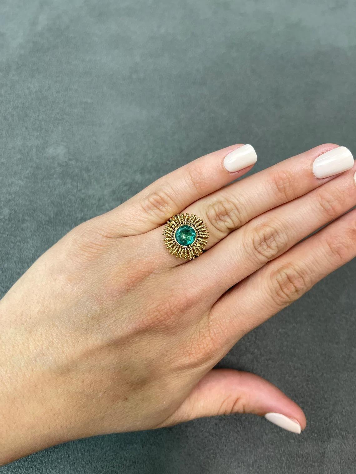 Women's 2.80cts 14K Natural Sea Blue Green Round Cut Emerald Woven Vintage Ring For Sale