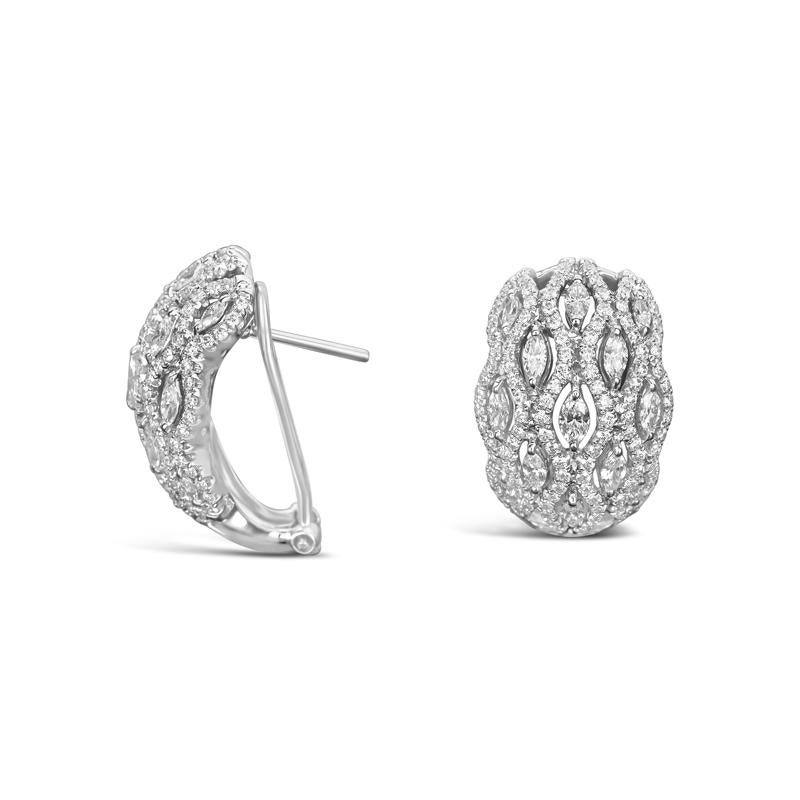 These special huggie style earrings feature 2.80 carat total weight in round and marquise cut diamonds set in 18 karat white gold. French back.
Measurements: Approximately 22mm in length