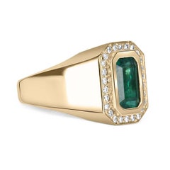 2.80tcw 14K Gold Natural Emerald-Emerald Cut & Diamond Halo Ring
