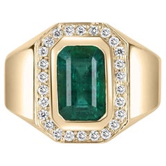 2.80tcw 14K Gold Natural Emerald-Emerald Cut & Diamond Halo Ring
