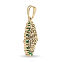 2.80tcw Colombian Emerald & Diamond Cluster Pendant 14K Yellow Gold Vintage