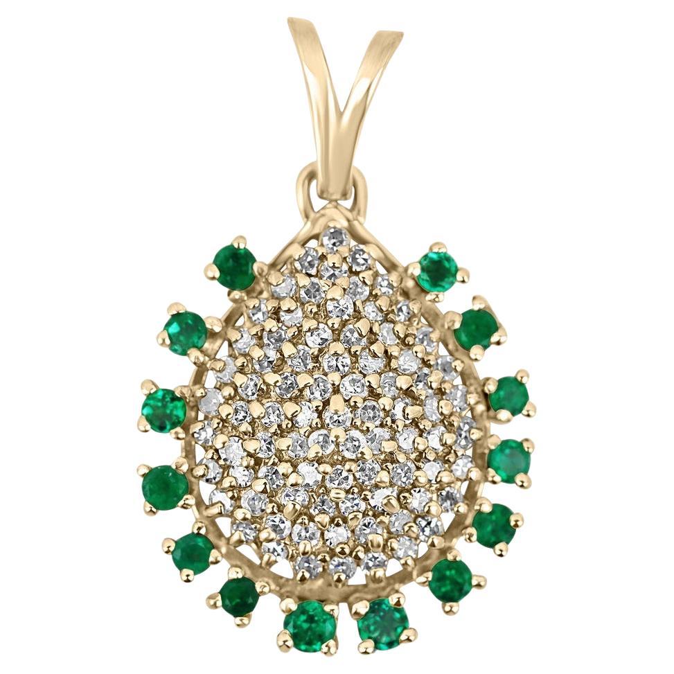 2.80tcw Colombian Emerald & Diamond Cluster Pendant 14K Yellow Gold Vintage