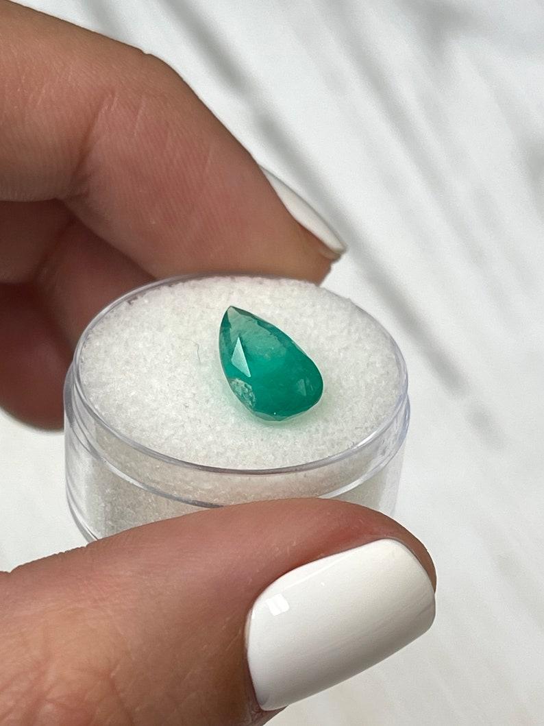 2.81 Carat 12.9x7.6 Green Colombian Emerald - Pear Cut Teardrop May Birthstone For Sale 1