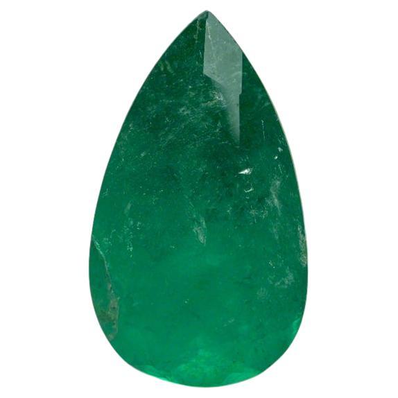 2.81 Carat 12.9x7.6 Green Colombian Emerald - Pear Cut Teardrop May Birthstone For Sale