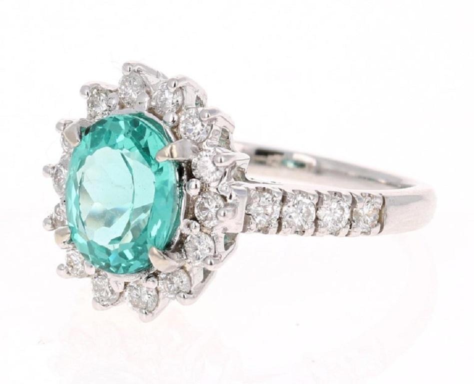 Contemporain Bague de fiançailles en or blanc 14 carats avec diamants et apatite de 2,81 carats en vente