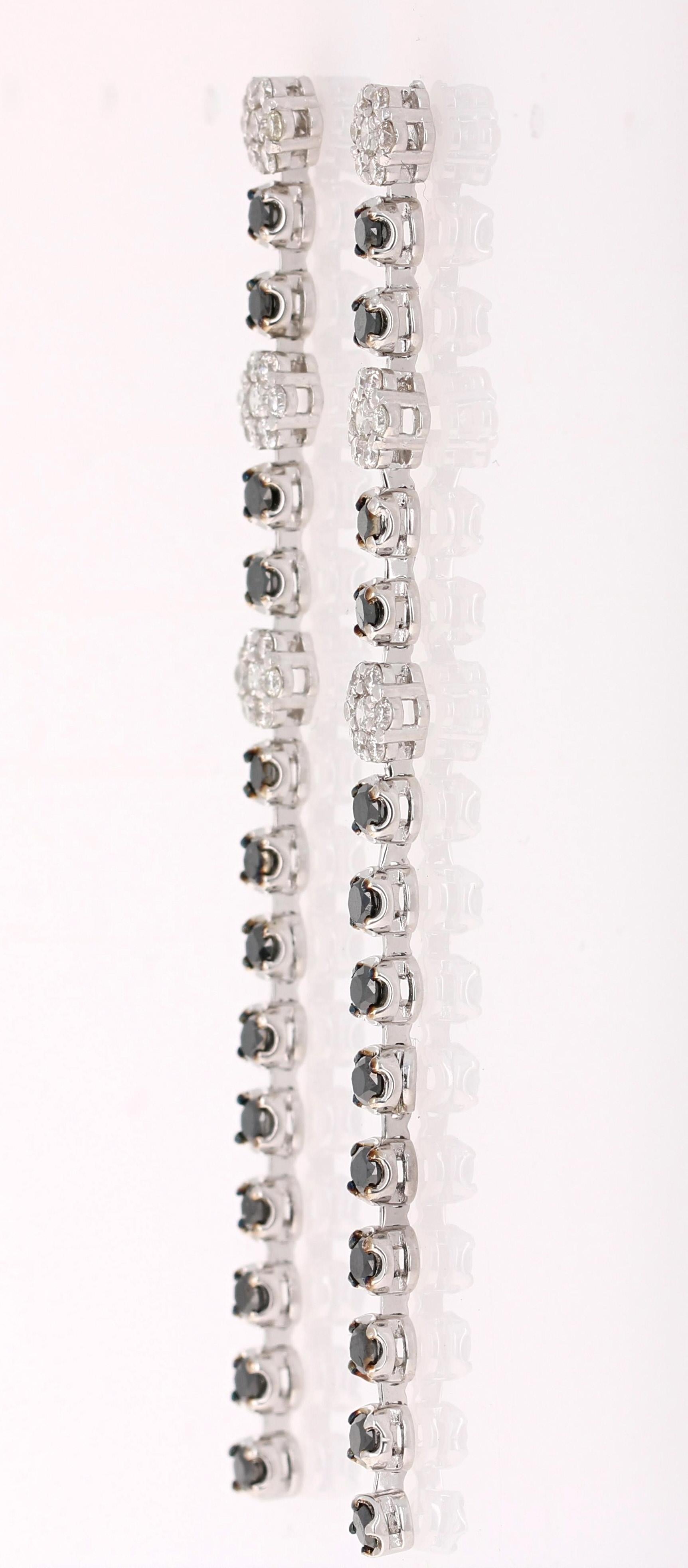 Modern 2.81 Carat Black Diamond 14 Karat White Gold Dangle Earrings