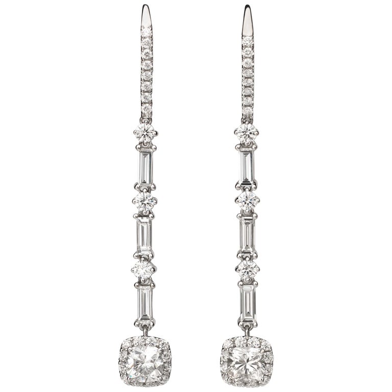 2.81 Carat Deco Diamond Stiletto Earrings in 18 Karat White Gold For ...