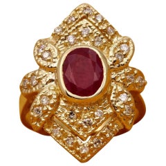 2.81 Carat Impressive Natural Red Ruby and Diamond 14 Karat Yellow Gold Ring