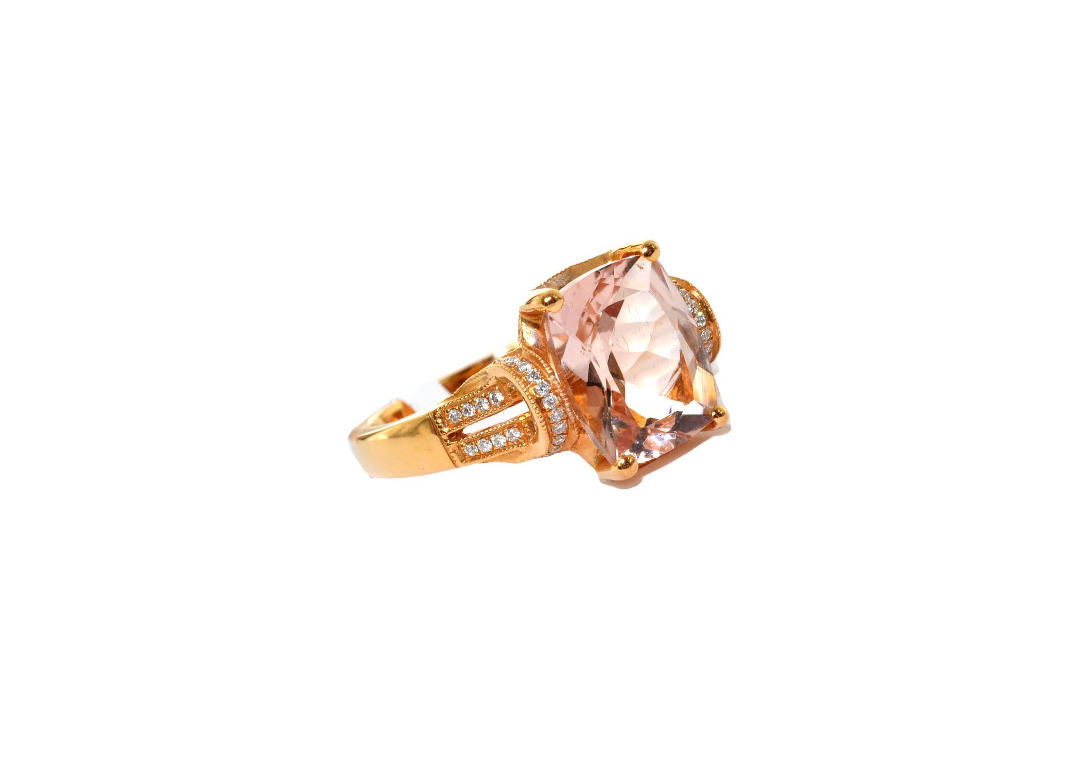 This collection features an array of magnificent morganites! Accented with more morganites and Diamond these rings are made in rose gold and present a classic yet elegant look. 

Classic morganite ring in 18K Rose gold with Diamond. 

Morganite: